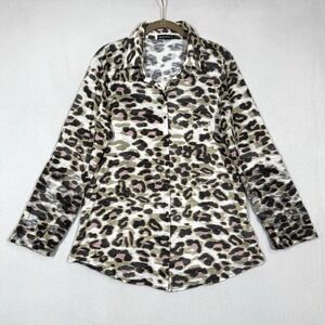 David Cline Top Womens XL Snap Front Blouse Artsy Leopard Animal Print USA Made